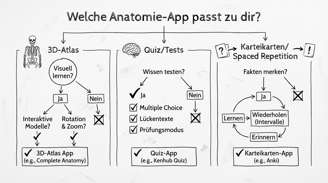 Entscheidungshilfe: 3D-Atlas vs Quiz vs Karteikarten für Anatomie