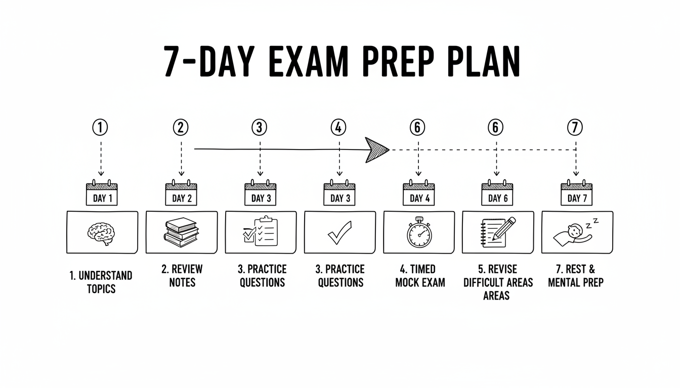 7-day one-week exam study plan timeline infographic