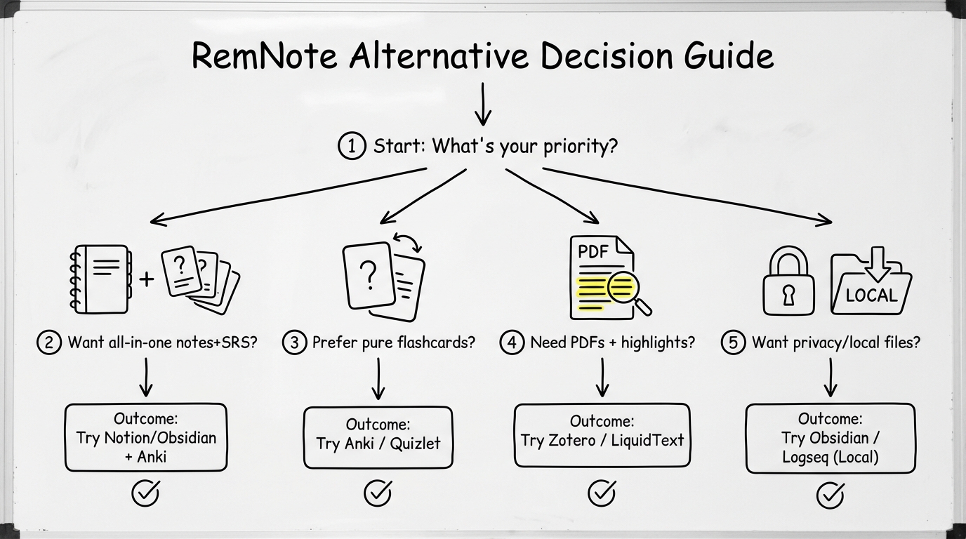 Entscheidungs-Flowchart: Welche RemNote Alternative passt zu deinem Lernstil?