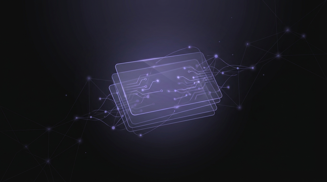 Learning vocabulary with AI – minimalist illustration of floating flashcards and a study UI