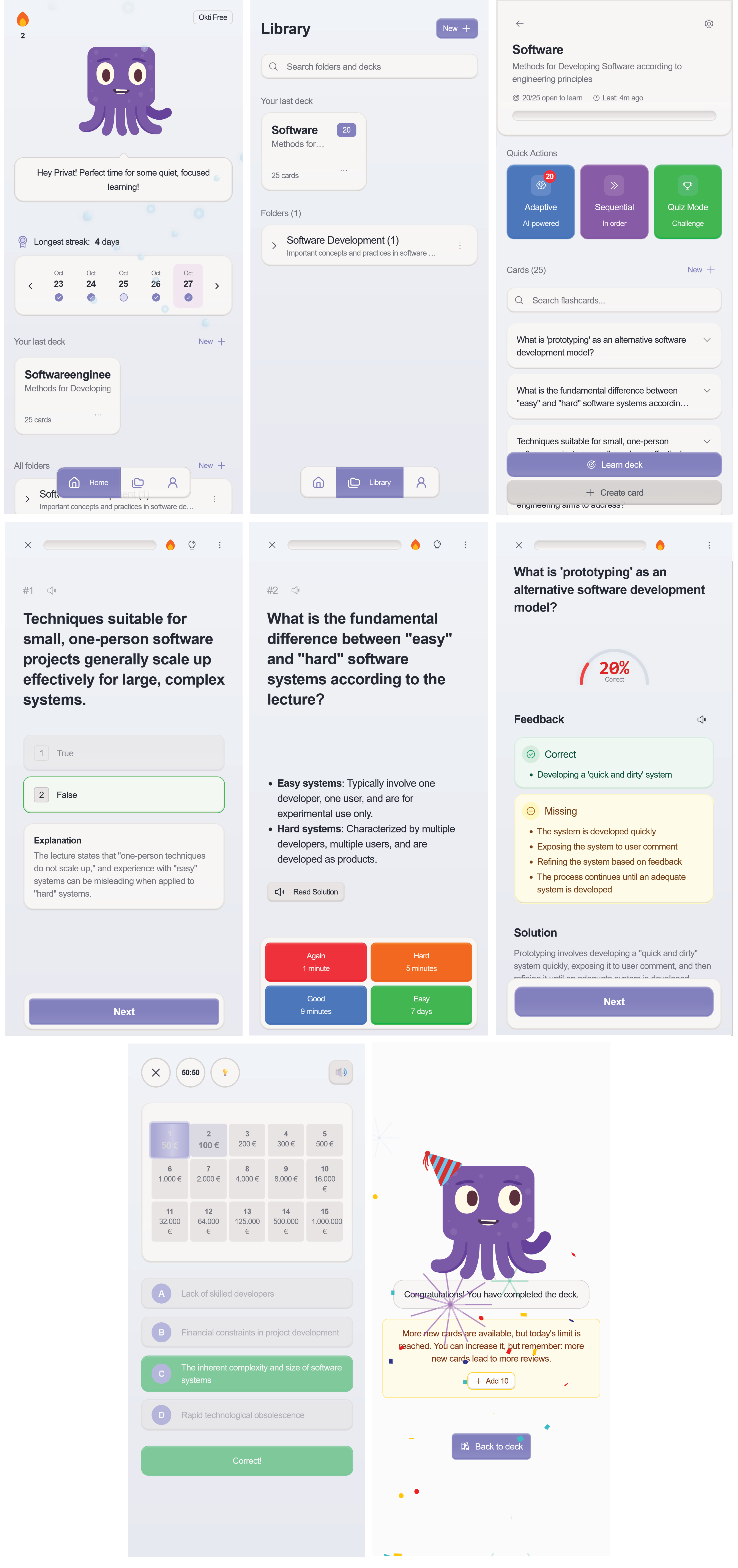 okti Learning App - AI-powered flashcard app overview